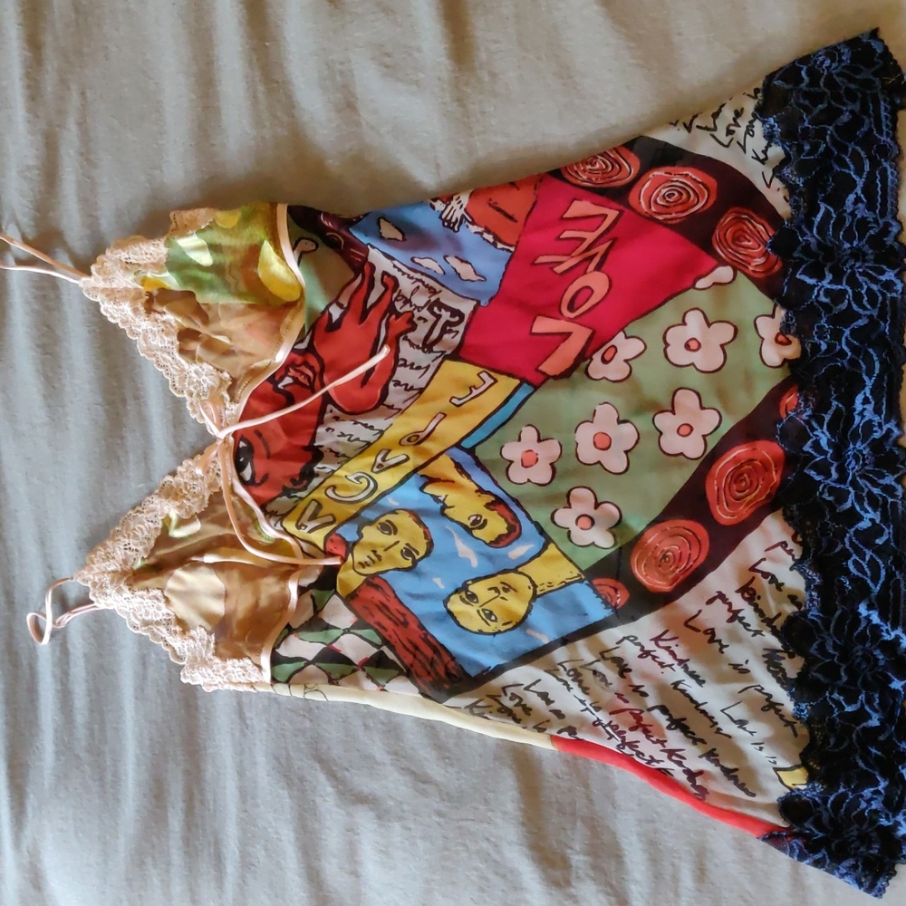 Multicolor Printed Lace-Trim Chemise